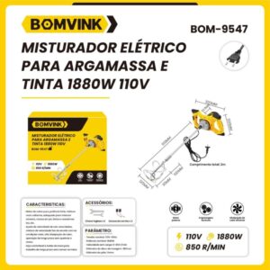 Misturador Elétrico para Argamassa e Tinta 110V 1880W. BOM-9547