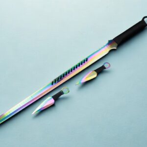 Kit Facão Tático 71cm Fulltang C/2 Kunai 14cm Luxo Caça e Sobrevivência, Com Cabo Paracord Personalizado Preto. K80