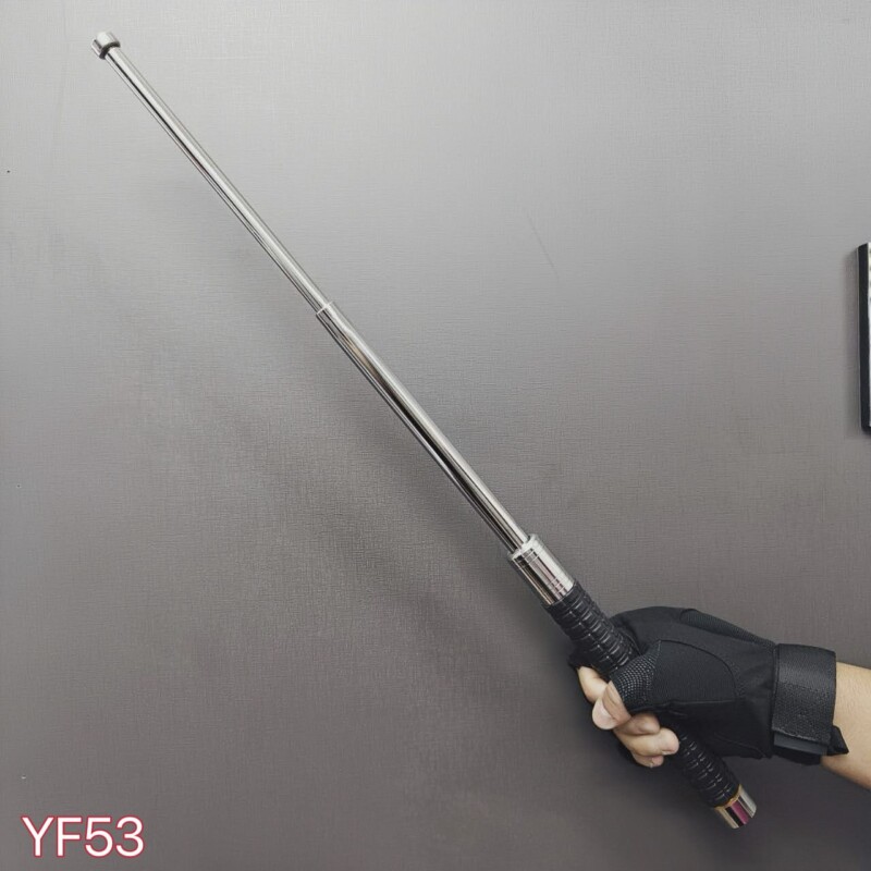 Bastão Retrátil Auto Defesa Pessoal Aço Ponta Maciça YF53-Prata