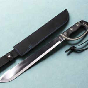 Facão Tático Aço Inox 56cm Caça, Pesca e Sobrevivência C/ Serra Para Corda, Cabo Emborrachado e Bainha de Nylon K50