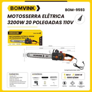 Motosserra Elétrica 3200W 20 Polegadas 110V BOMVINK BOM-9593