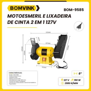 Motoesmeril e Lixadeira de Cinta 2em1 127V BOMVINK BOM-9585