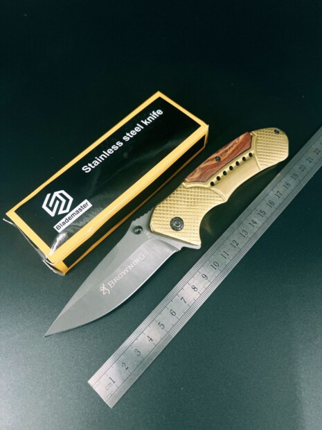 Canivete Tático Militar Semi Automatico Estilo Browning F81 Dourado