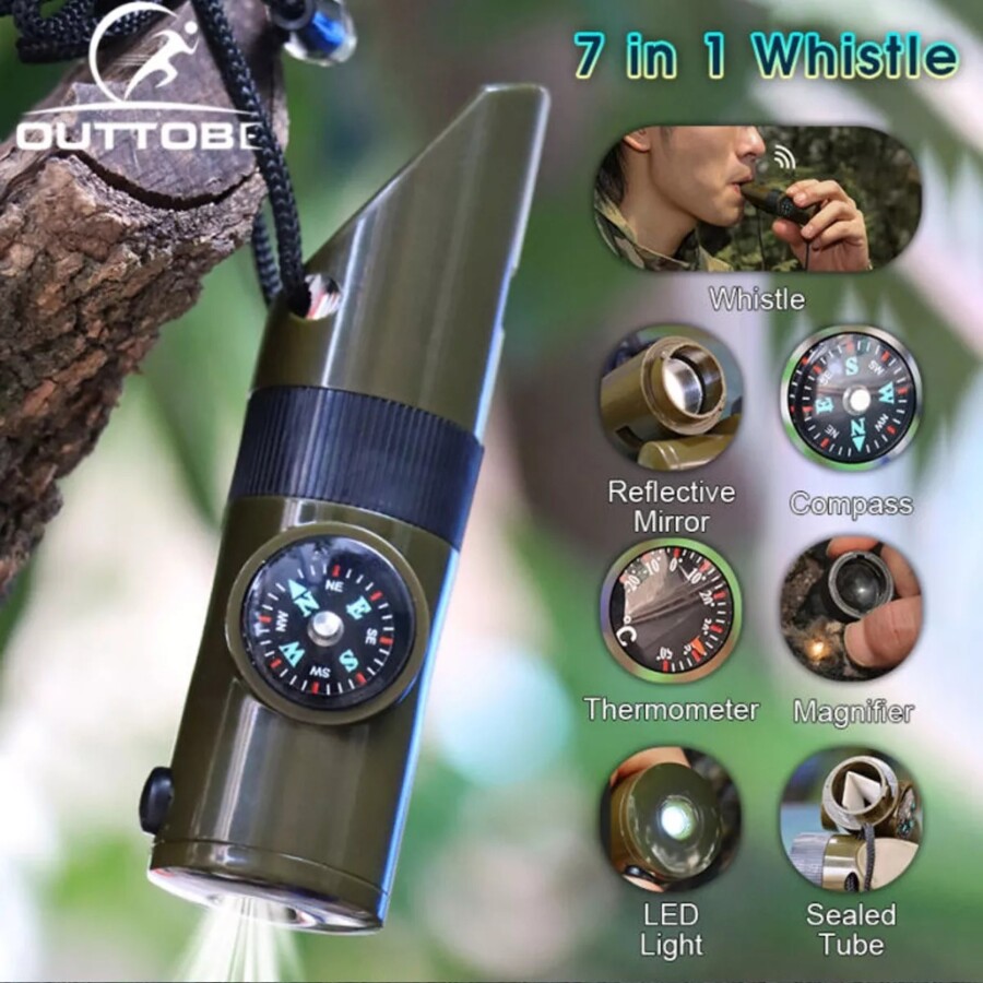 Apito 7 Em 1 Led Bússola Termômetro Lupa Espelho Divisão LK-034