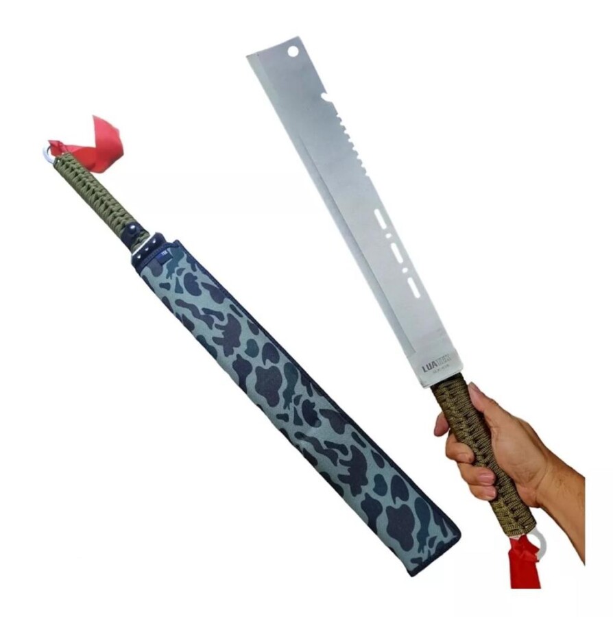 Facão Bruto Tailandês Com Fio De Corte- C/ Bainha Camuflado K18