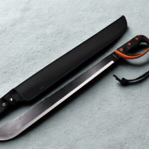 Facão Tático Aço Inox 71cm Caça, Pesca e Sobrevivência C/ Serra Para Corda, Cabo Emborrachado e Bainha de Nylon SLK-K66