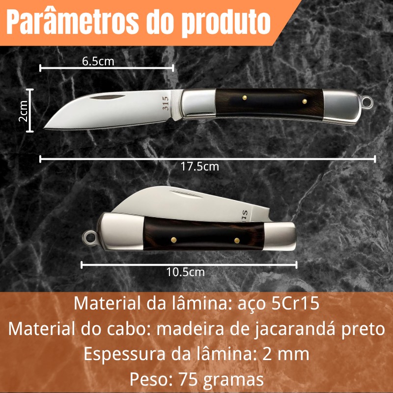 Canivete Clássico Premium - Cabo de Jacarandá preto + Acabamento Cromado 315 - Imagem 7