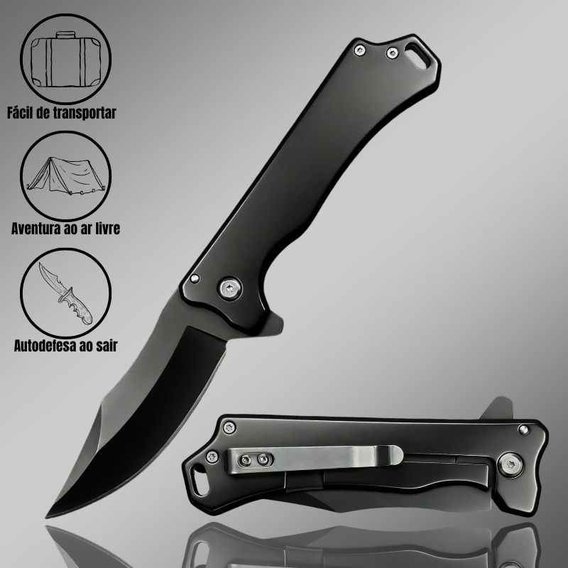 Canivete Dobrável Black CJBladeMaster 999A — Lâmina Aço Inox 3mm Curva | Cabo Aço Black