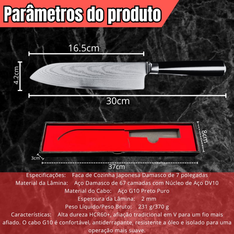 Faca Santoku Damasco CJ-173 | Núcleo DV10 Sueco - Imagem 7