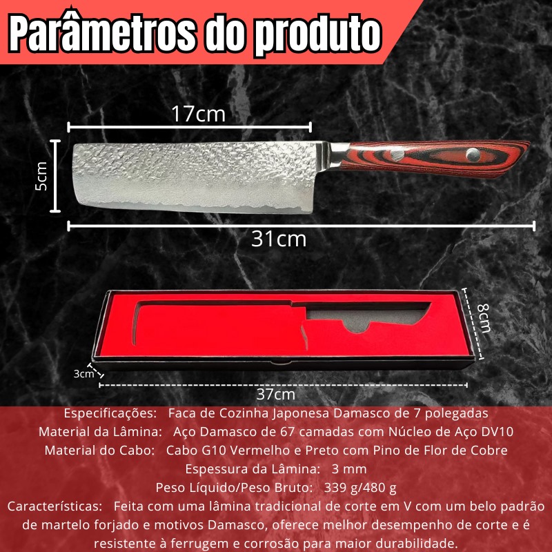 Cutelo Chinês Damasco CJ-174 | Núcleo DV10 + Acabamento Martelado - Imagem 7