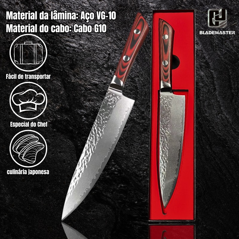 Faca de Chef Damasco CJ-175 | Núcleo VG-10 + Acabamento Martelado