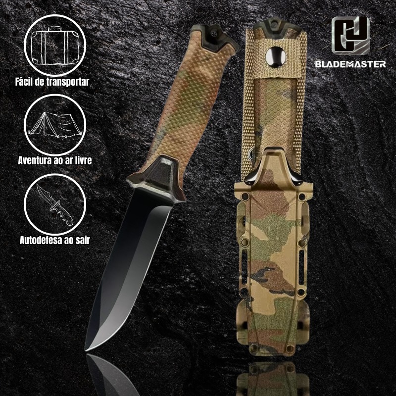 Faca Tática Militar Camuflada - 6mm de Espessura + Bainha Modular CJ-202