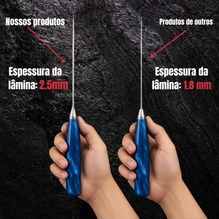 Faca Chef Padrão Damasco 8" (19,5 cm) - Aço Inox 56 HRC Cabo Resina Azul CJ-231 - Imagem 4