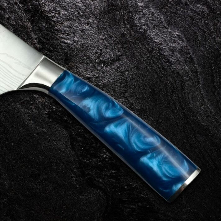 Faca Chef Padrão Damasco 8" (19,5 cm) - Aço Inox 56 HRC Cabo Resina Azul CJ-231 - Imagem 7