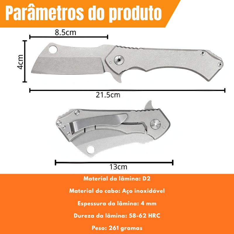 Canivete Tático Dobrável CJBladeMaster CJ-255 — Lâmina Aço D2 Cleaver 4mm | Cabo Inox - Imagem 7