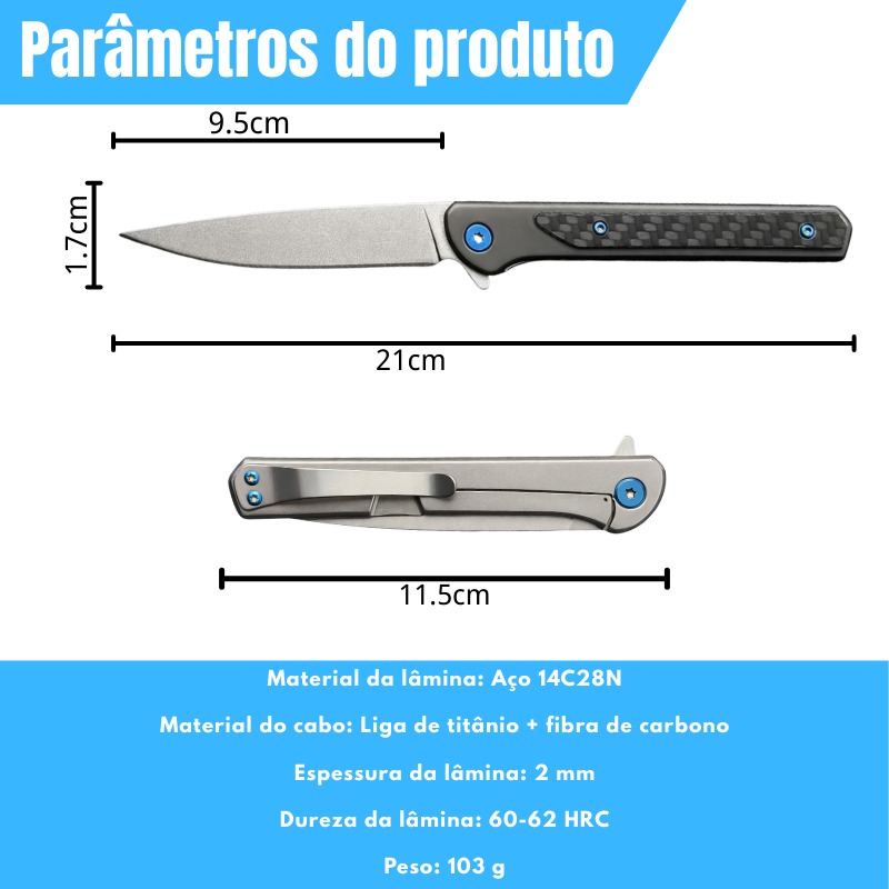 Canivete Premium Titânio + Fibra de Carbono - Aço 14C28N CJ-258 - Imagem 7