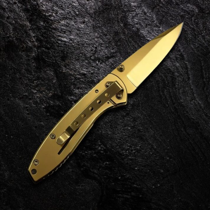 Canivete Tático Dourado Premium - 100% Metal + Abertura Assistida CJ-76 - Imagem 5