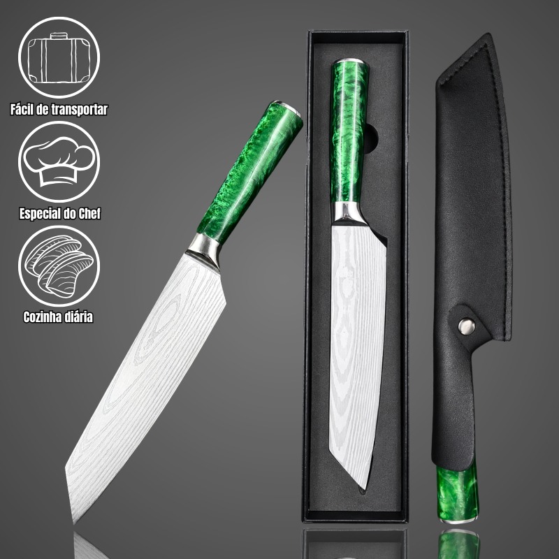 Faca de Chef Kiritsuke com Cabo de Resina Esmeralda CJ-OIH-2803