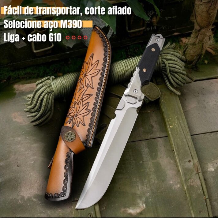 Faca Tática Caç M390 - Aço Premium 60 HRC - Cabo G10 + Bainha de Couro GD-A14
