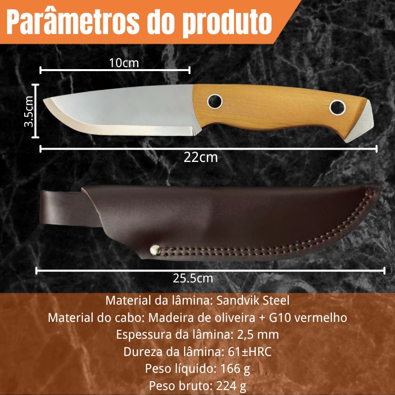Faca Bushcraft Classic GD-B6 | Aço Sandvik Sueco - Imagem 4