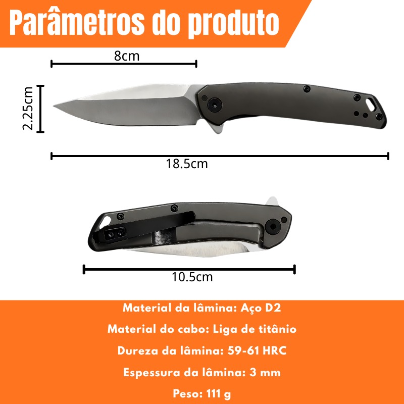 Canivete Tático Estilo KER-1405 - Aço D2 (59-61 HRC) - Cabo Titânio - Imagem 6