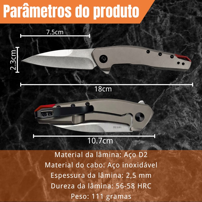 Canivete Tático Estilo 1415 - Aço D2 (56-58 HRC - Cabo Aço Inox - Imagem 7