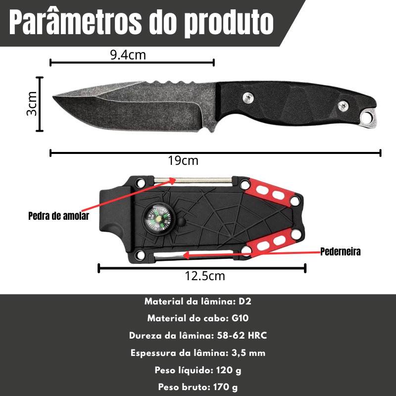 Faca Tática Bushcraft YX26 | Aço D2 Stone Was - Imagem 6