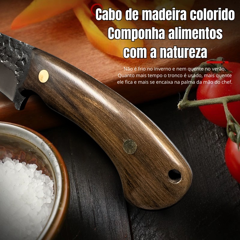 Cutelo Forjado Artesanal - Lâmina Martelada à Mão + Cabo de Madeira DJ380 - Imagem 8
