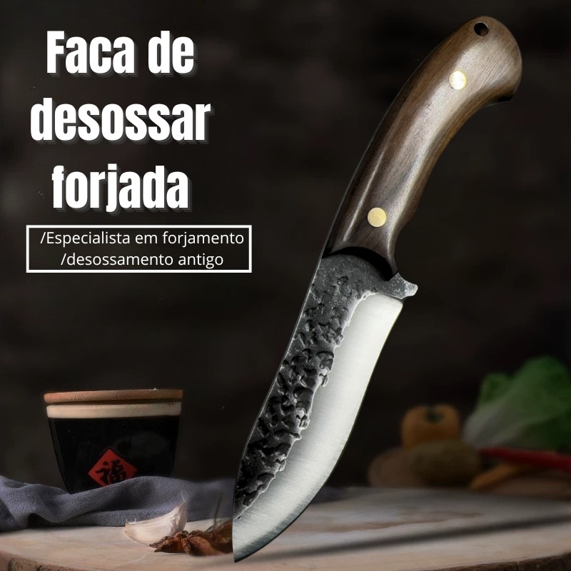 Cutelo Forjado Artesanal - Lâmina Martelada à Mão + Cabo de Madeira DJ380 - Imagem 7