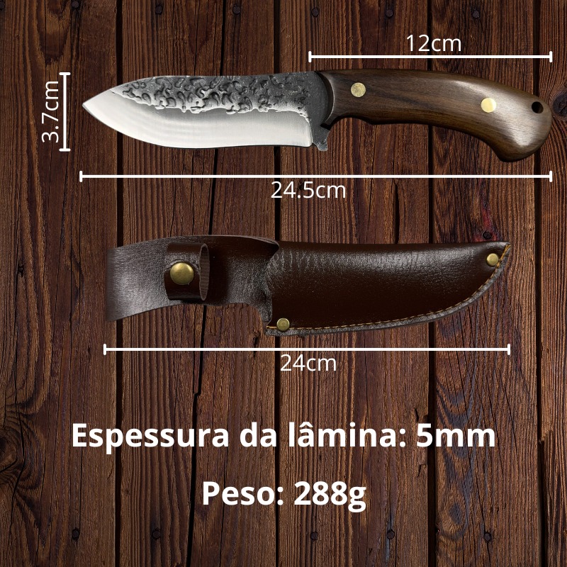 Cutelo Forjado Artesanal - Lâmina Martelada à Mão + Cabo de Madeira DJ380 - Imagem 3