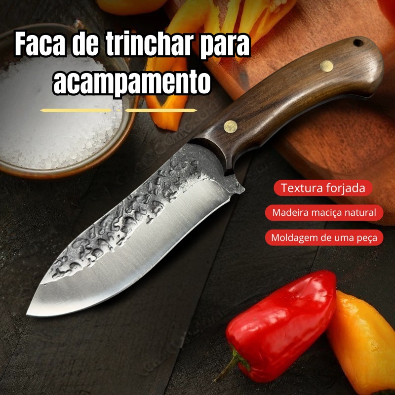 Cutelo Forjado Artesanal - Lâmina Martelada à Mão + Cabo de Madeira DJ380 - Imagem 2