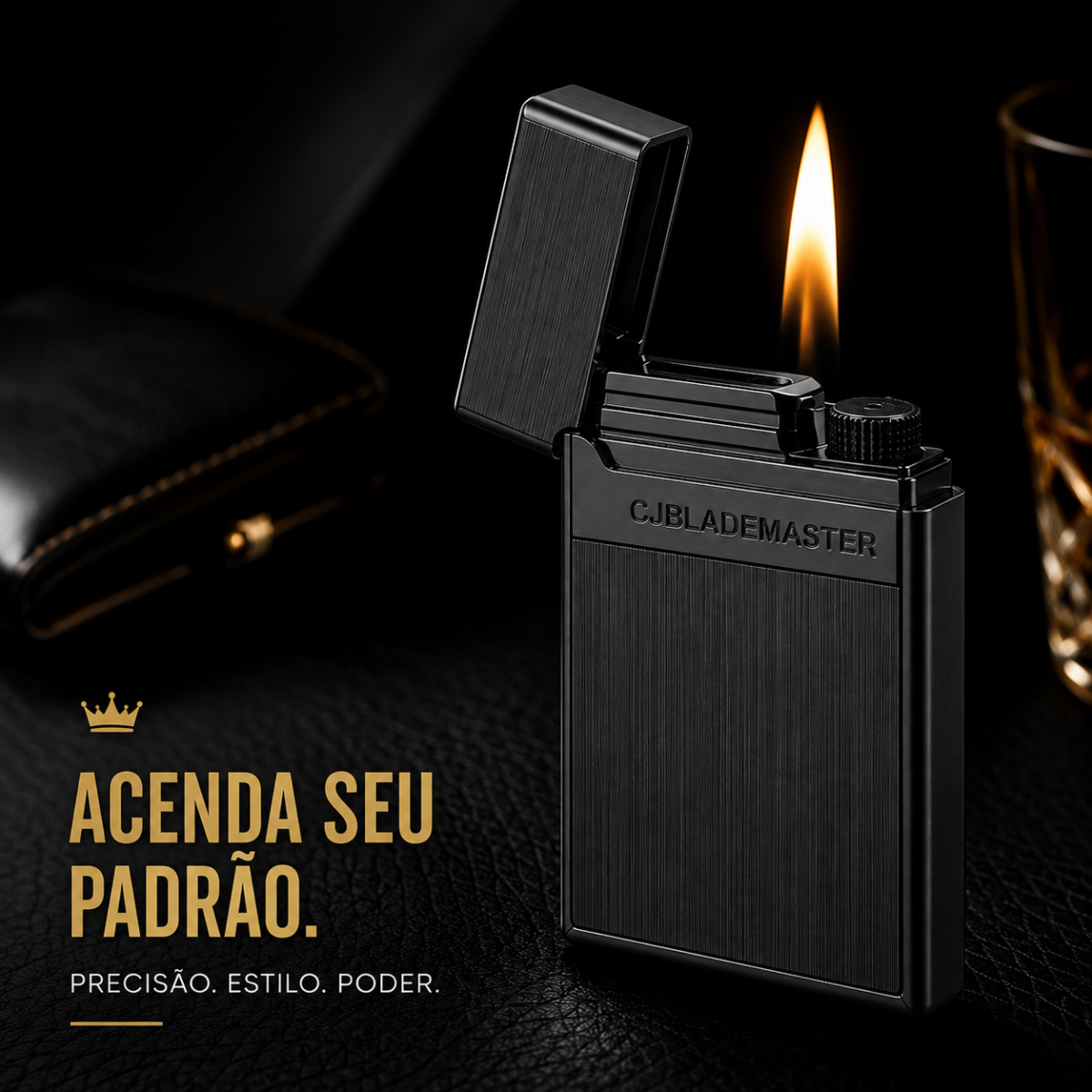 Isqueiro Maçarico Recarregável - Capa em Alumínio Escovado | Chama à Prova de Vento A-48