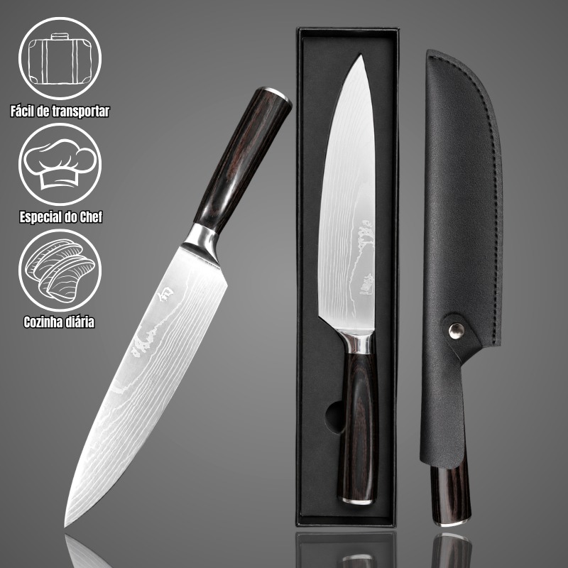 Faca Santoku Premium - Cabo Sândalo Preto A002