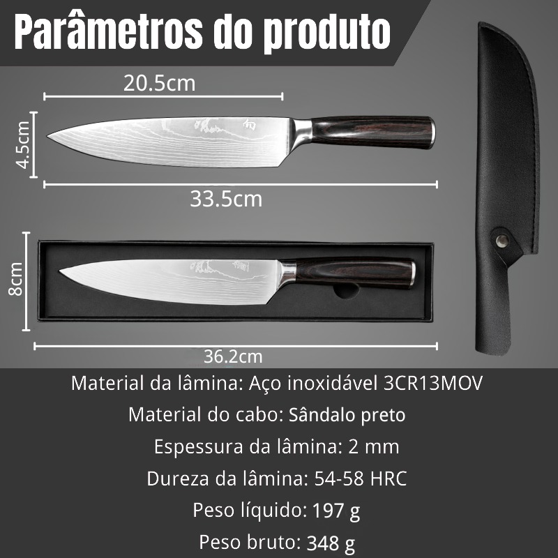 Faca Santoku Premium - Cabo Sândalo Preto A002 - Imagem 3