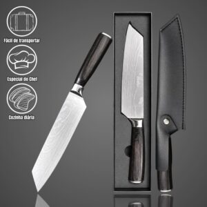 Faca Santoku Premium - Cabo Sândalo Preto A002