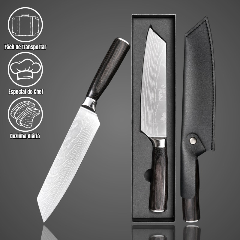 Faca Santoku Premium - Cabo Sândalo Preto A002