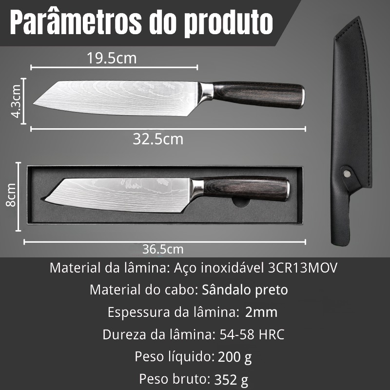 Faca Santoku Premium - Cabo Sândalo Preto A002 - Imagem 11