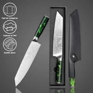 Faca Santoku Floral - Cabo Resina Verde A013