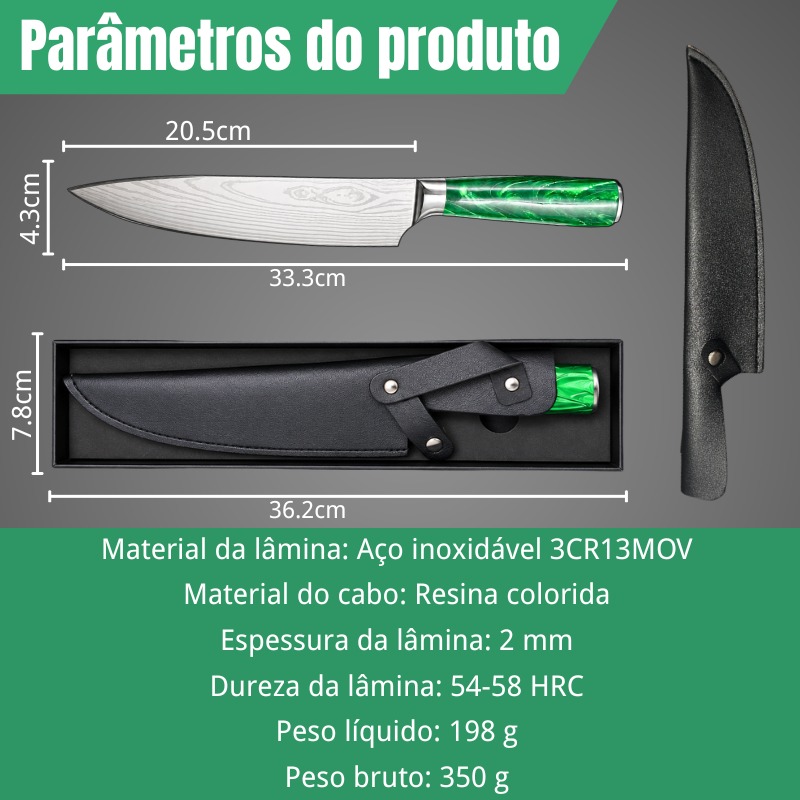Faca de Chef Gyuto Premium (Resina Verde) CJ-OIH-2802 - Imagem 3