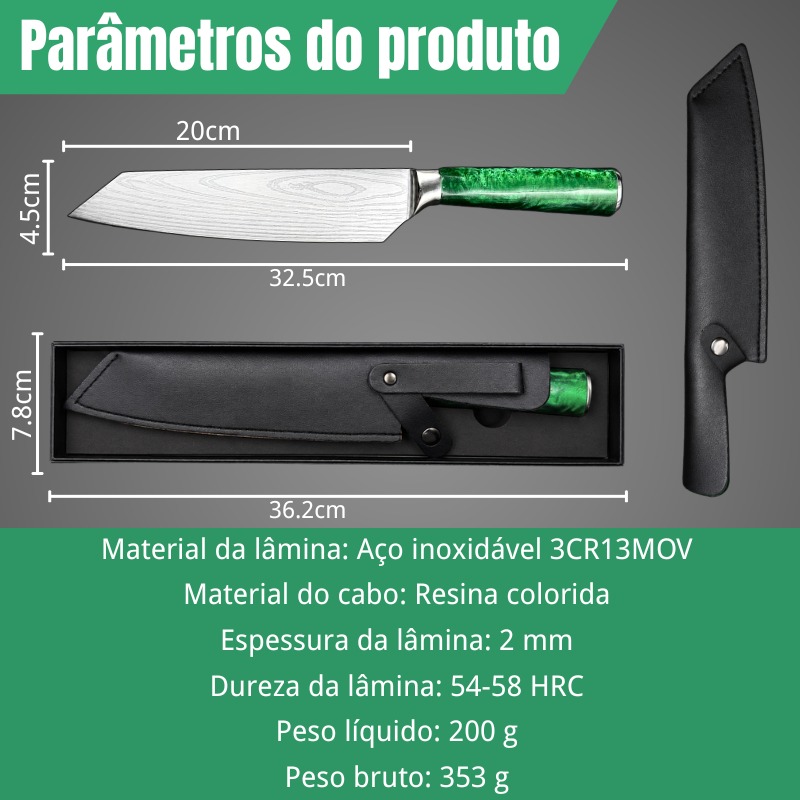 Faca de Chef Kiritsuke com Cabo de Resina Esmeralda CJ-OIH-2803 - Imagem 2